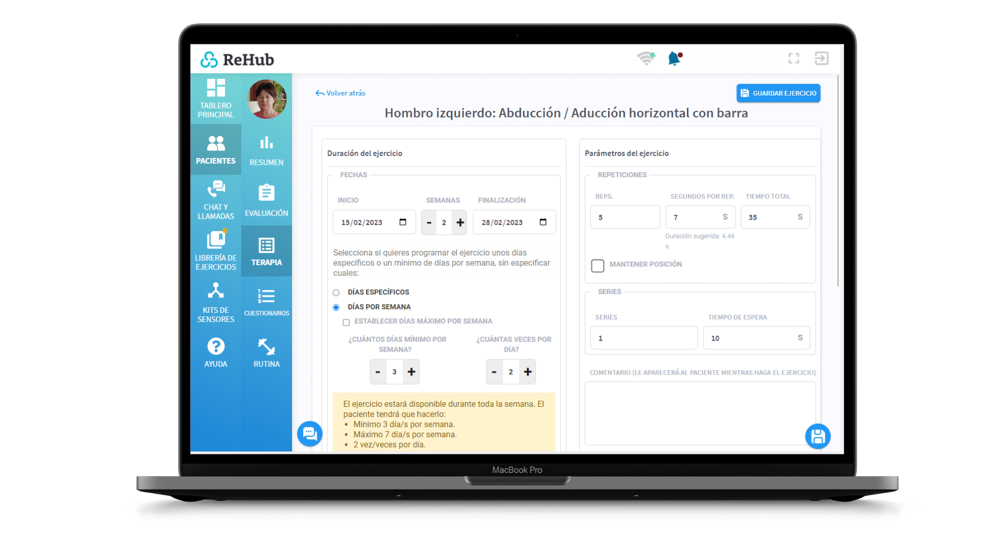 Pantalla del flujo clínico Reku 4